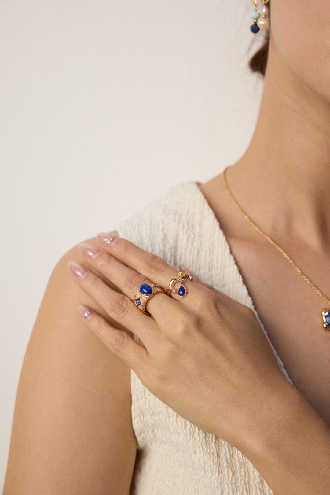 S925 Silver Vintage Blue Enamel Ring - Lapis Lazuli/Mother of Pearl