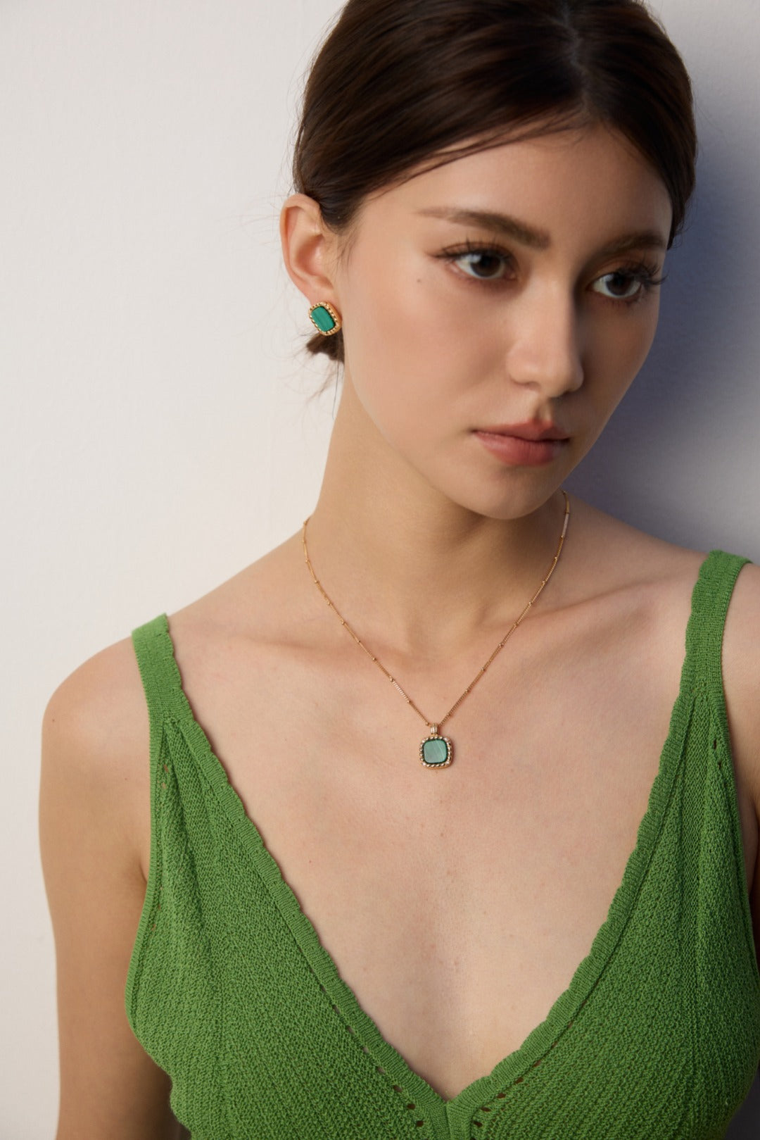 S925 Silver Minimalist Cubic Zirconia & Natural Malachite Earrings