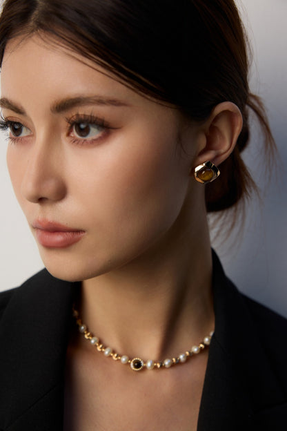 S925 Silver Natural Pearl Tiger Eye Necklace