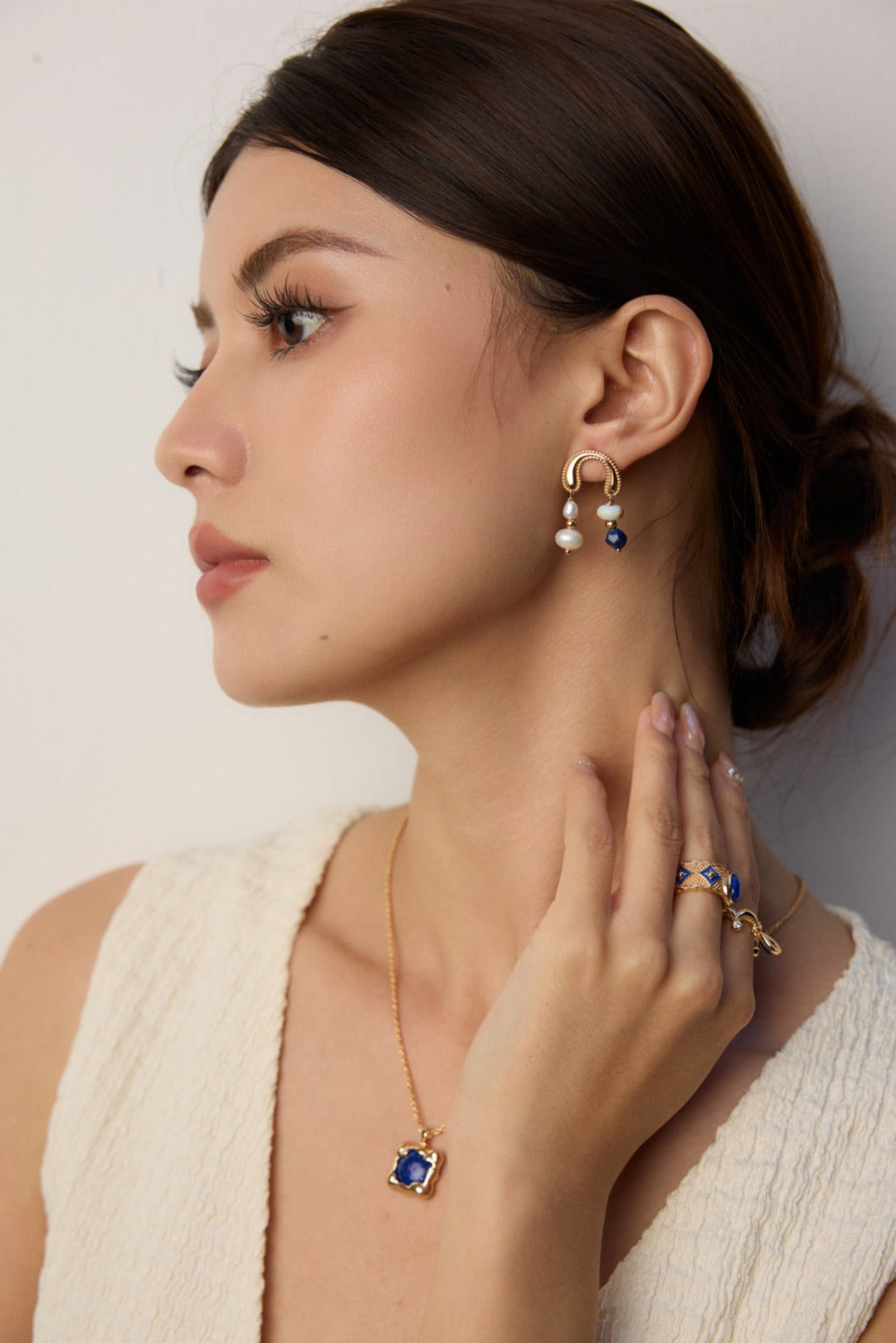 S925 Silver Vintage Blue Enamel Ring - Lapis Lazuli/Mother of Pearl