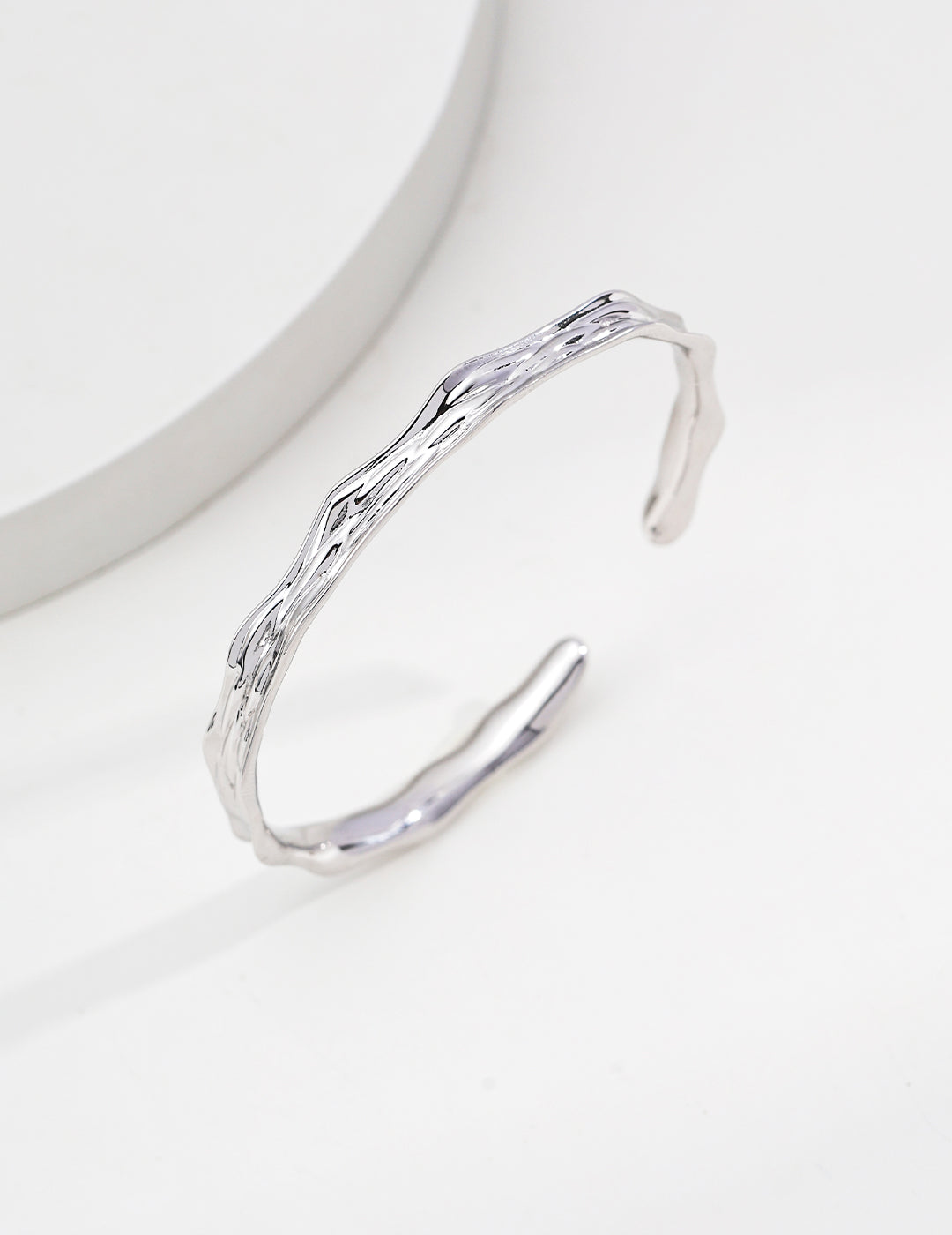 925 Sterling Silver Wave Bangle - Minimalist Versatile Bracelet White gold Sterling silver bracelet