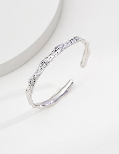 925 Sterling Silver Wave Bangle - Minimalist Versatile Bracelet White gold Sterling silver bracelet