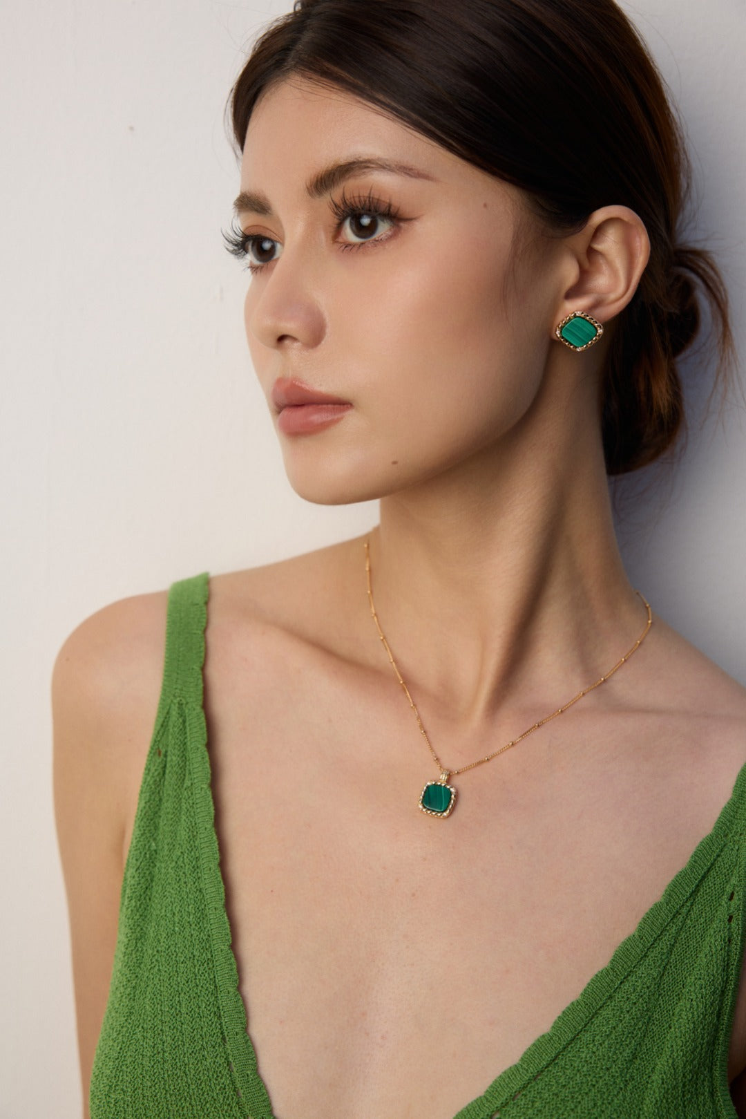 S925 Silver Minimalist Cubic Zirconia & Natural Malachite Earrings