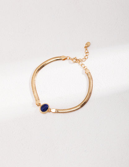 Natural Tiger Eye & Lapis Lazuli Bracelet - 925 Silver Blue