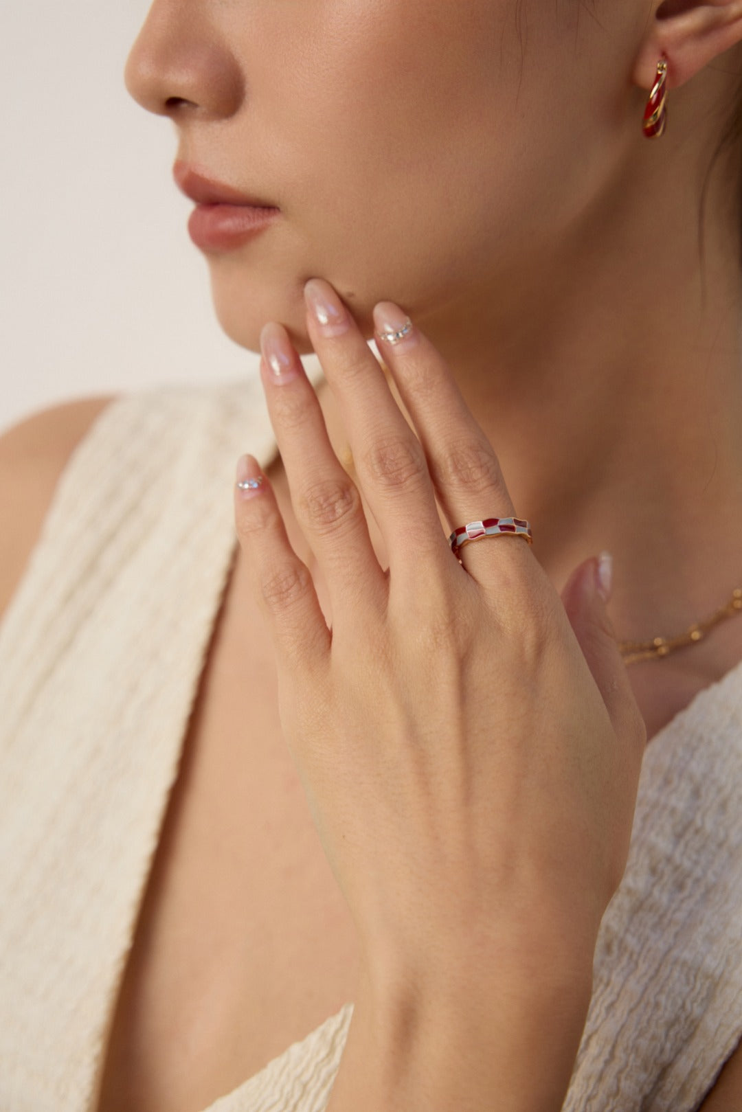 S925 Silver Red & Blue Enamel Ring - Designer Style