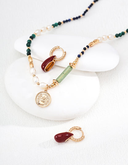 Red Enamel Drop Earrings - Detachable