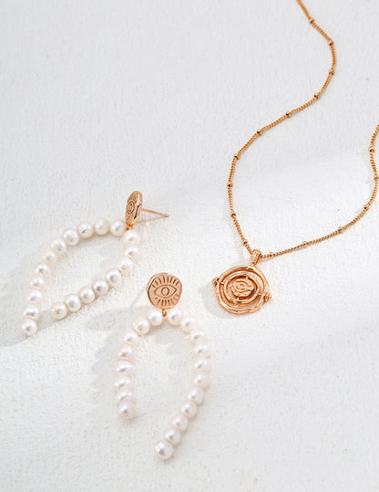 S925 Silver Vintage Gold Natural Pearl Earrings (Pair)