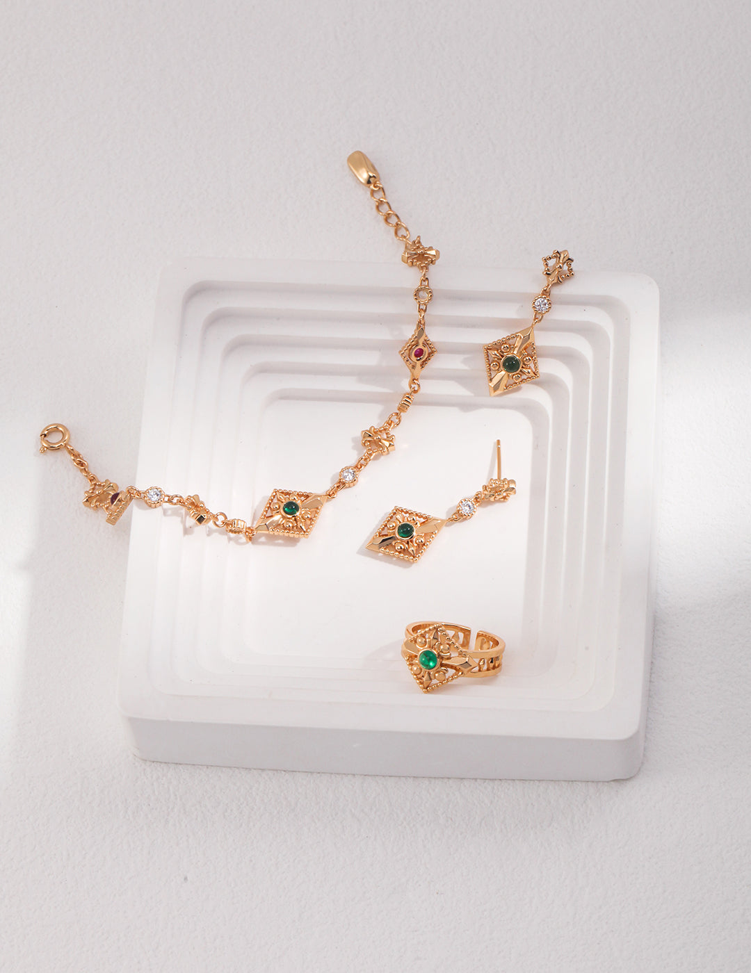 925 Silver Cubic Zirconia Bracelet Retro gold Sterling silver earrings