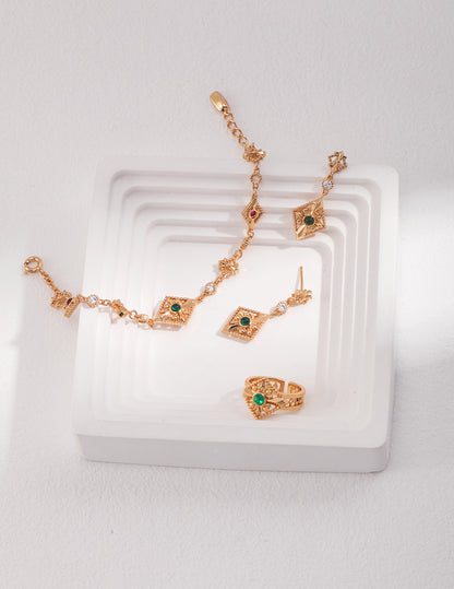 925 Silver Cubic Zirconia Bracelet Retro gold Sterling silver earrings