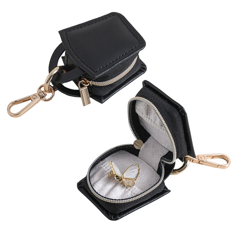 Liuvelle Mini Leather Jewelry Box for Ring Storage and Organizing Square model-Black