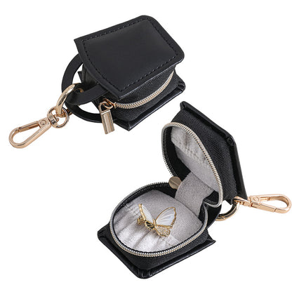 Liuvelle Mini Leather Jewelry Box for Ring Storage and Organizing Square model-Black