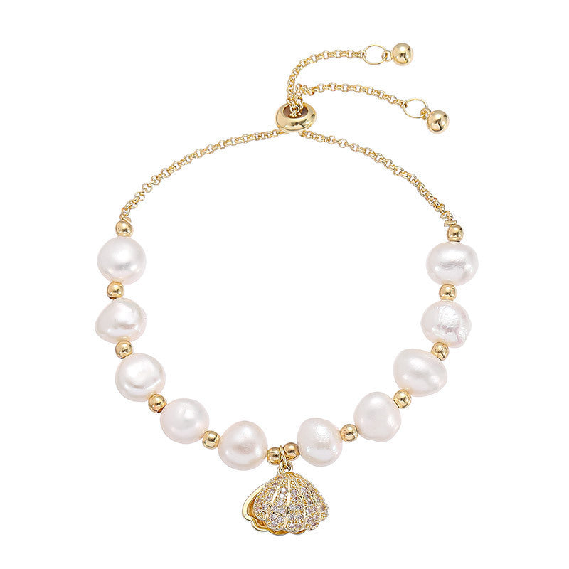 Liuvelle Minimalist Baroque Pearl Bracelet with Shell Accents