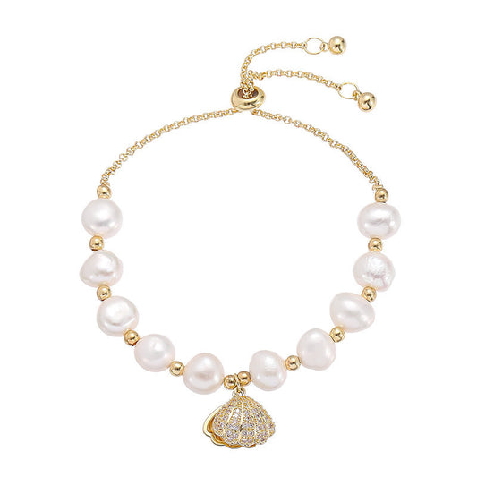 Liuvelle Minimalist Baroque Pearl Bracelet with Shell Accents