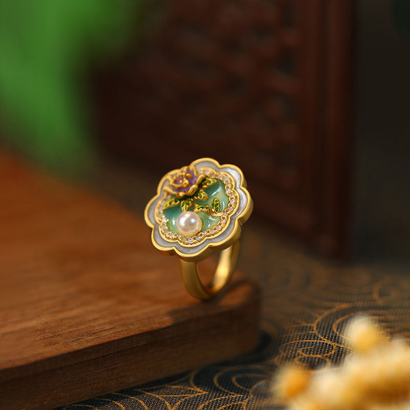 Liuvelle Monet Garden Artistic Enamel Flower Ring – Elegant High Fashion Jewelry