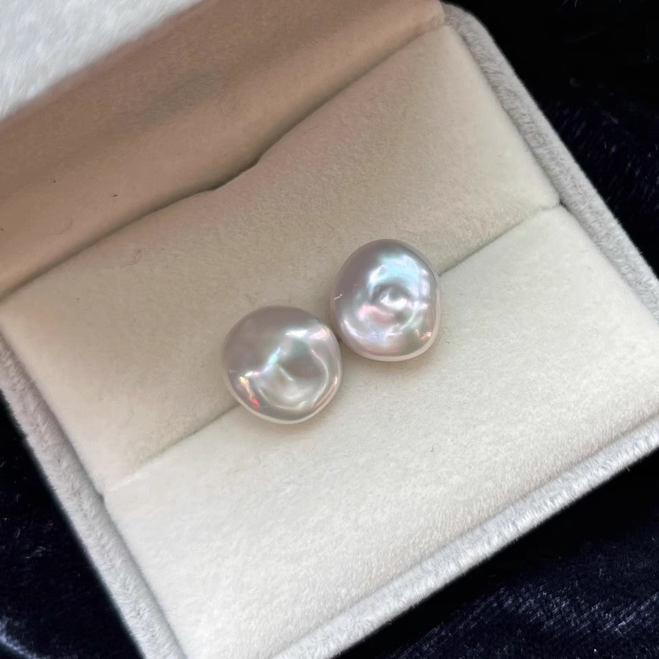 Liuvelle Irregular Baroque Pearl Stud Earrings – 925 Silver Minimalist Style