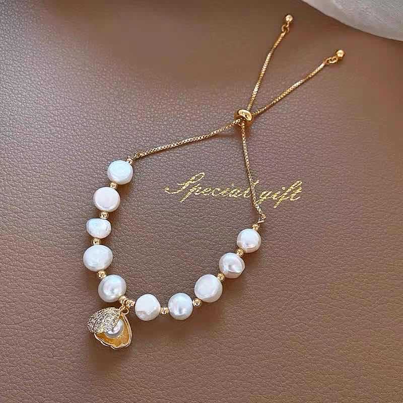 Liuvelle Minimalist Baroque Pearl Bracelet with Shell Accents