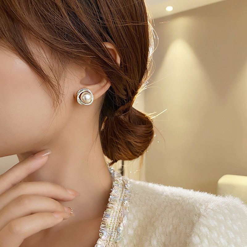 Liuvelle Spiral Natural Pearl Stud Earrings with Micro-Pavé Zirconia