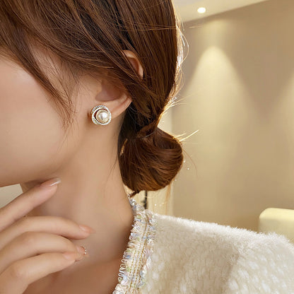 Liuvelle Spiral Natural Pearl Stud Earrings with Micro-Pavé Zirconia