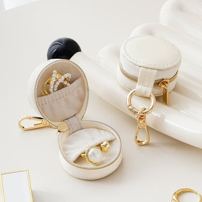Liuvelle Mini Leather Jewelry Box for Ring Storage and Organizing Circular section-Beige