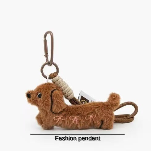 Cute Dachshund Plush Keychain Pendant Bag Charm Brown