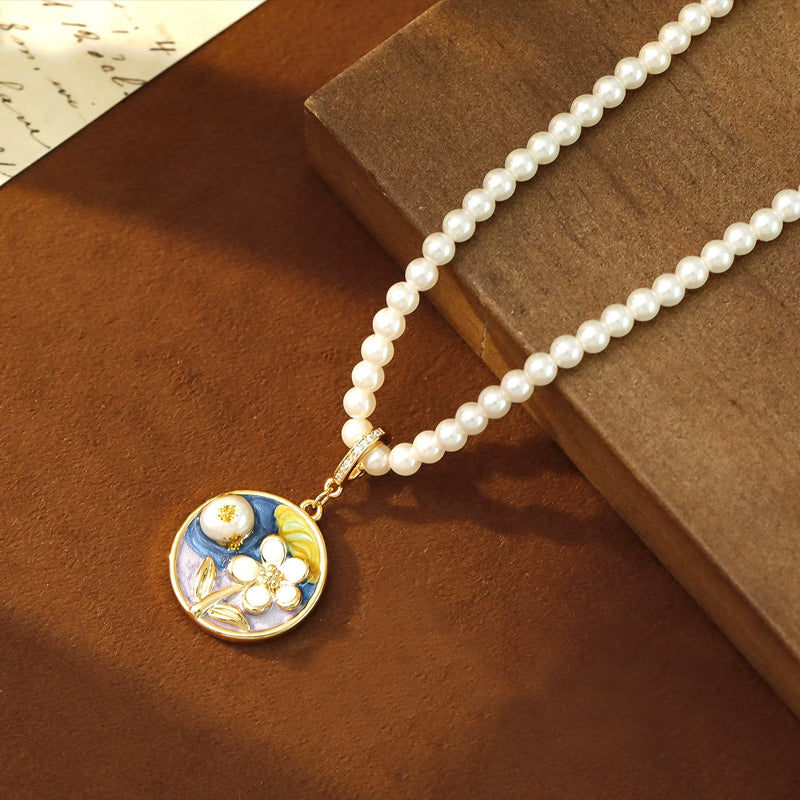 Liuvelle Monet Garden Series 18K Gold Pearl Necklace – Handmade Light Luxury Jewelry for Women, Elegant French Vintage High-End Gift
