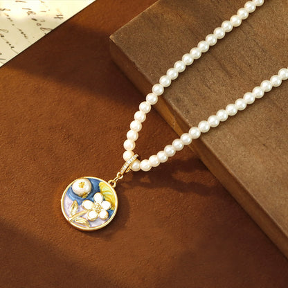 Liuvelle Monet Garden Series 18K Gold Pearl Necklace – Handmade Light Luxury Jewelry for Women, Elegant French Vintage High-End Gift