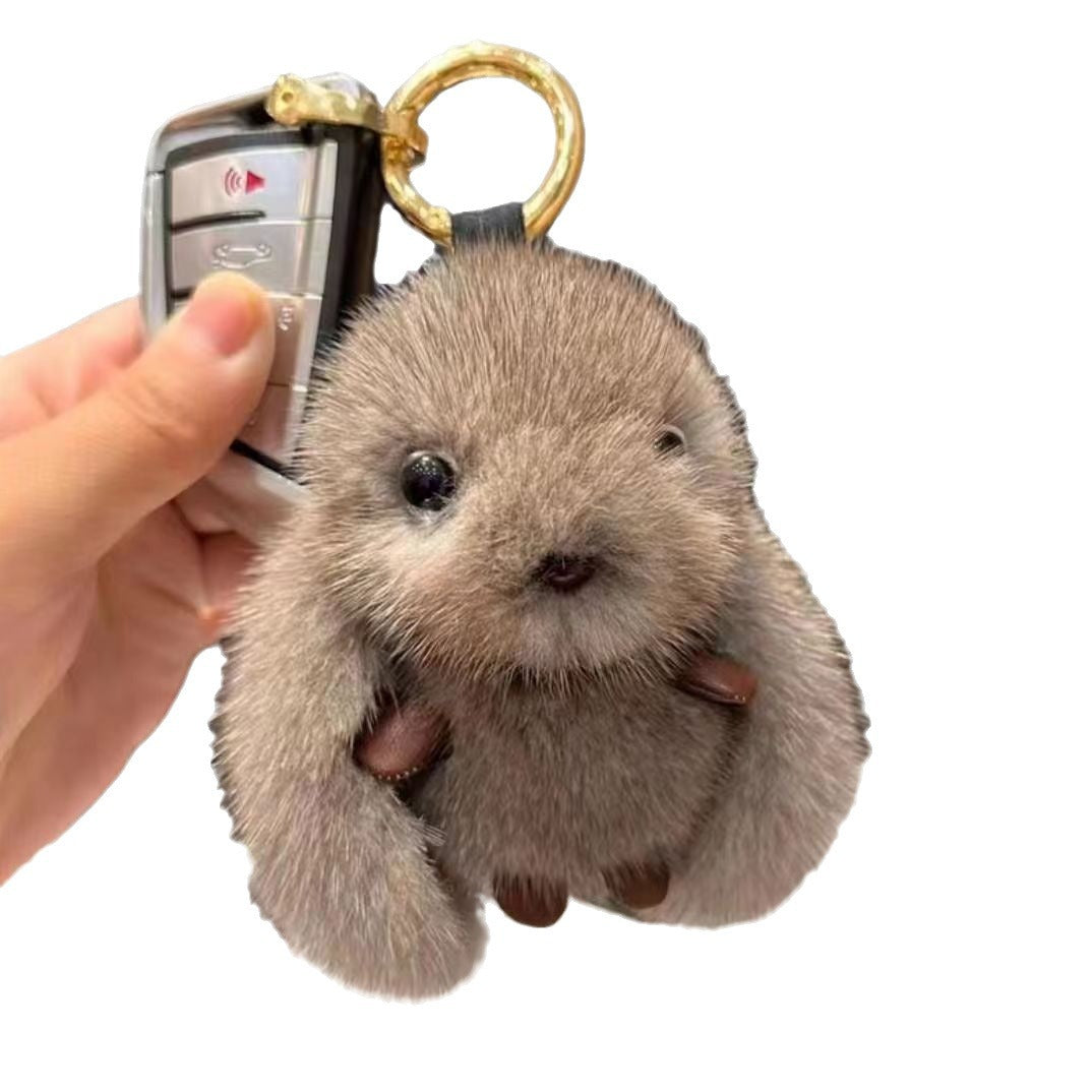 Fluffy Bunny Car Keychain Plush Bag Charm Gift