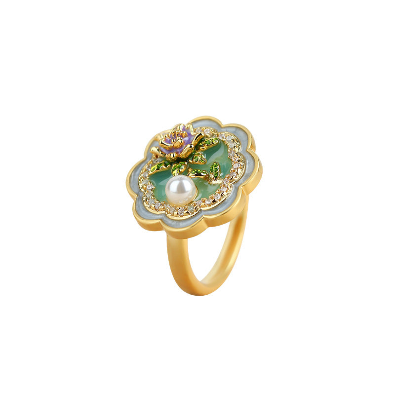 Liuvelle Monet Garden Artistic Enamel Flower Ring – Elegant High Fashion Jewelry