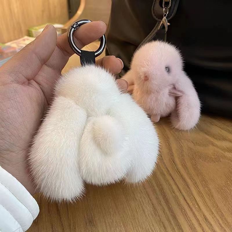 Fluffy Bunny Car Keychain Plush Bag Charm Gift