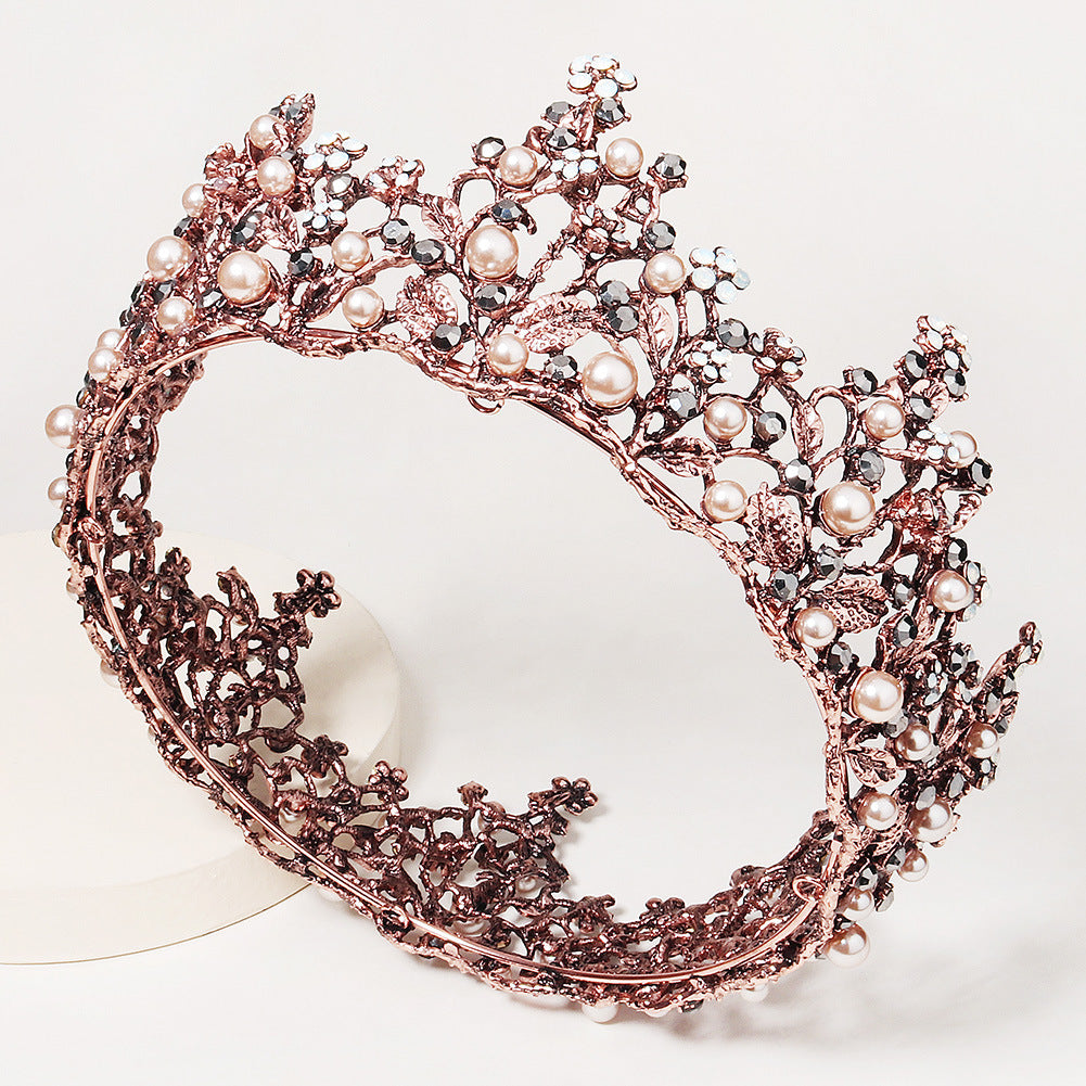 LIUVELLE Full Circle Pearl Crown – Baroque Style Elegant Wedding Tiara