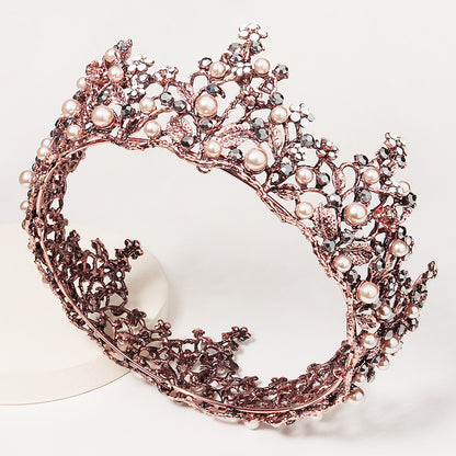 LIUVELLE Full Circle Pearl Crown – Baroque Style Elegant Wedding Tiara
