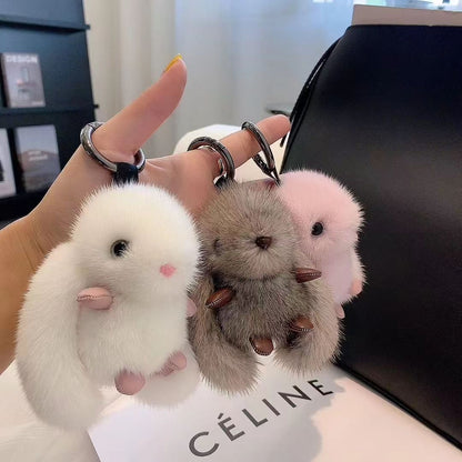 Fluffy Bunny Car Keychain Plush Bag Charm Gift