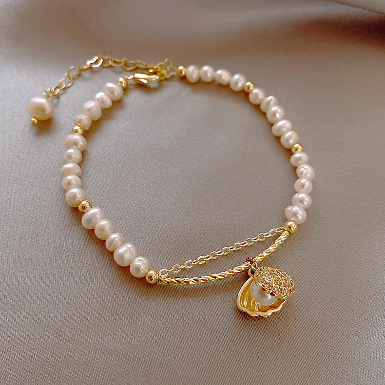 Liuvelle Minimalist Baroque Pearl Bracelet with Shell Accents