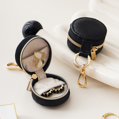 Liuvelle Mini Leather Jewelry Box for Ring Storage and Organizing Circular section-Black