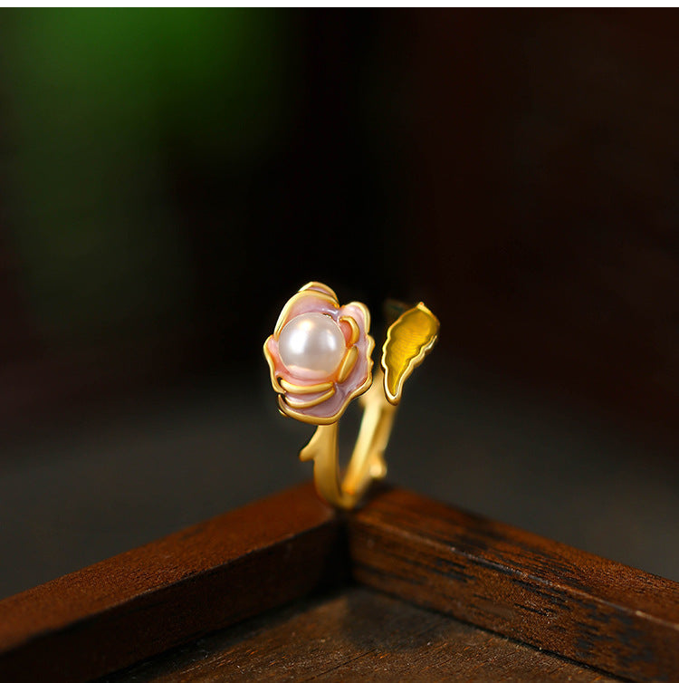 Liuvelle Pearl Rose Ring Monet Garden Series Women's Light Luxury French Handmade High-end French Jewelry Gift