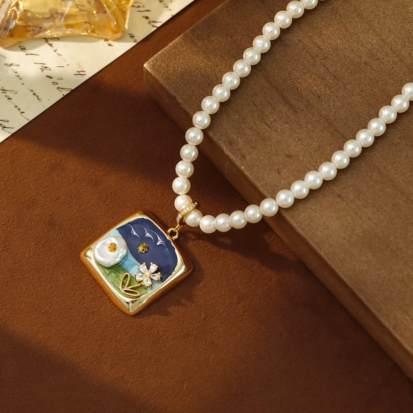 Liuvelle Monet Garden Series 18K Gold Pearl Necklace – Handmade Light Luxury Jewelry for Women, Elegant French Vintage High-End Gift