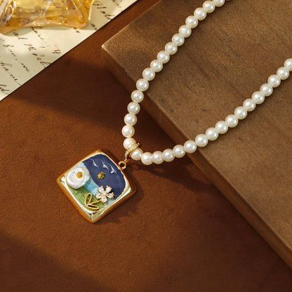 Liuvelle Monet Garden Series 18K Gold Pearl Necklace – Handmade Light Luxury Jewelry for Women, Elegant French Vintage High-End Gift