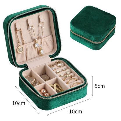 Liuvelle Travel Jewelry Organizer - Portable Flannel Accessory Box for Travel Dark Green 10*10*5