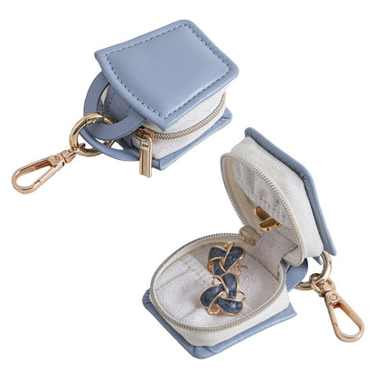 Liuvelle Mini Leather Jewelry Box for Ring Storage and Organizing Square model-Cloudy blue