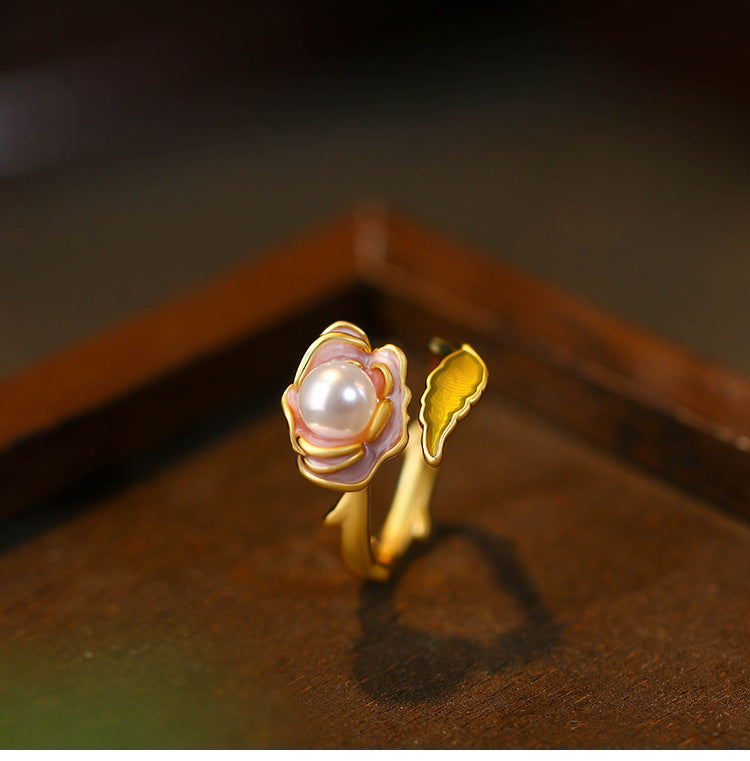 Liuvelle Pearl Rose Ring Monet Garden Series Women's Light Luxury French Handmade High-end French Jewelry Gift