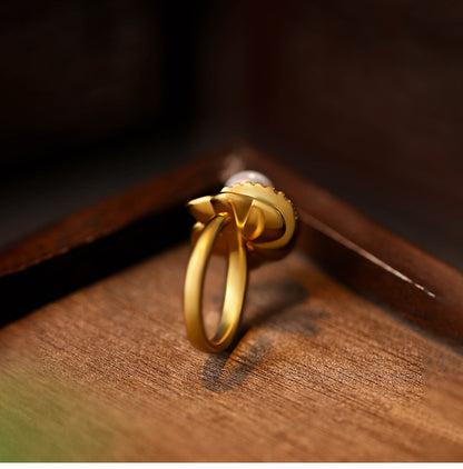 Mint Manbo Enamel Pearl Adjustable Ring – Classic Light Luxury High-End Jewelry for Women