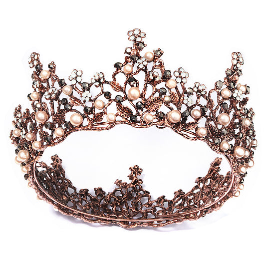 LIUVELLE Full Circle Pearl Crown – Baroque Style Elegant Wedding Tiara