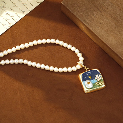 Liuvelle Monet Garden Series 18K Gold Pearl Necklace – Handmade Light Luxury Jewelry for Women, Elegant French Vintage High-End Gift