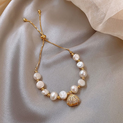 Liuvelle Minimalist Baroque Pearl Bracelet with Shell Accents