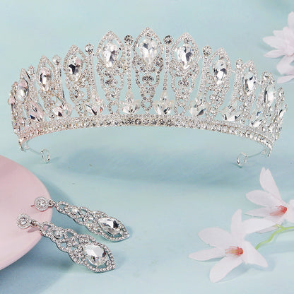 LIUVELLE Bridal Two-Piece Set – Teardrop Diamond Earrings with Crown