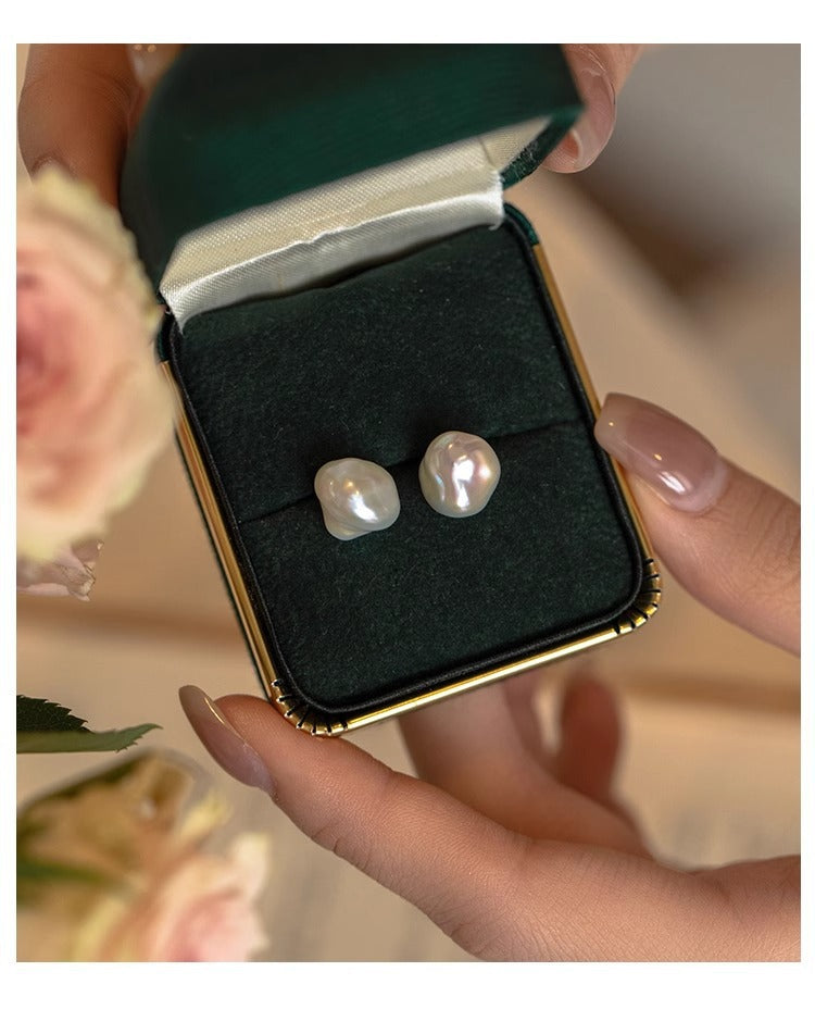 Liuvelle Irregular Baroque Pearl Stud Earrings – 925 Silver Minimalist Style
