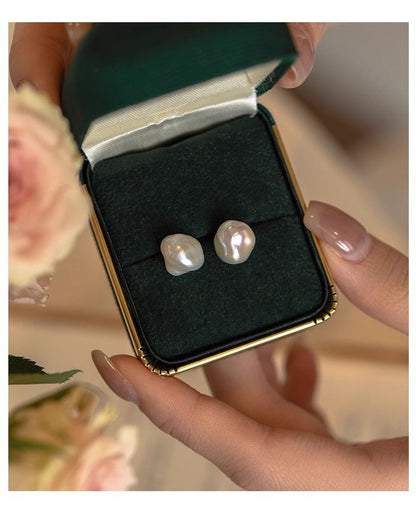 Liuvelle Irregular Baroque Pearl Stud Earrings – 925 Silver Minimalist Style