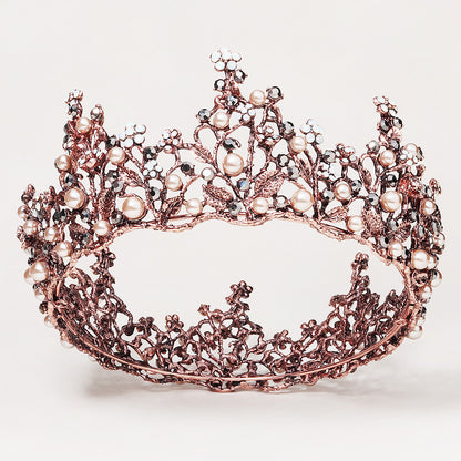LIUVELLE Full Circle Pearl Crown – Baroque Style Elegant Wedding Tiara