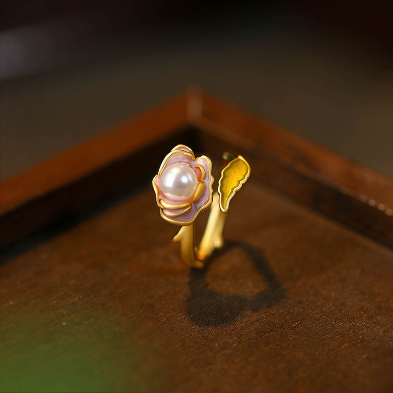 Liuvelle Pearl Rose Ring Monet Garden Series Women's Light Luxury French Handmade High-end French Jewelry Gift
