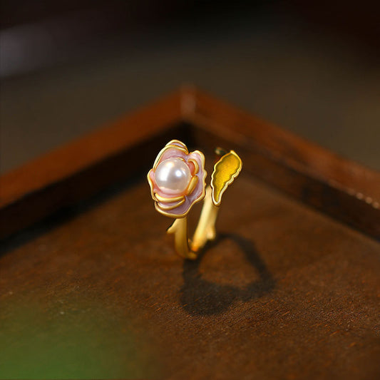 Liuvelle Pearl Rose Ring Monet Garden Series Women's Light Luxury French Handmade High-end French Jewelry Gift
